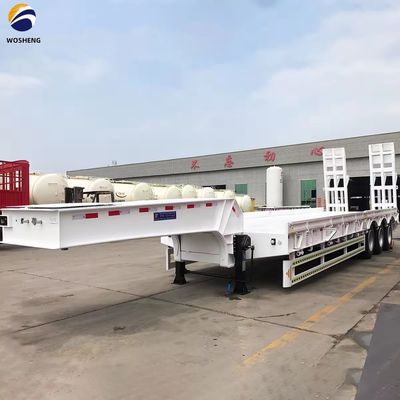 Stahl-Low-Bed-Semi-Trailer für Simbabwe 3-Achse 40-80 Tonnen Hydraulische Leiter-Ladegerät Drop Deck