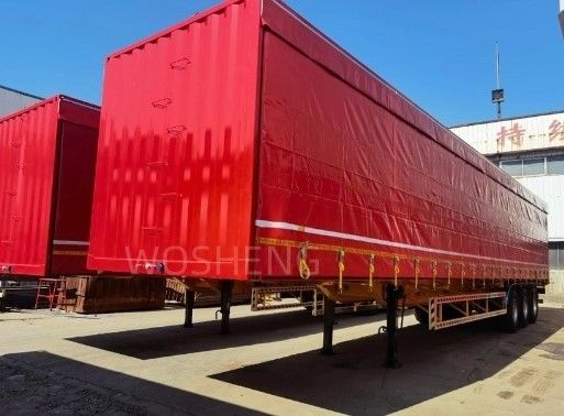 Lastwagen 40-50 Tonnen 3 Achsen 40ft 45ft Roter Vorhang Seitenrutscher Semi-Anhänger mit PVC-Platte