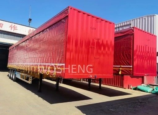Lastwagen 40-50 Tonnen 3 Achsen 40ft 45ft Roter Vorhang Seitenrutscher Semi-Anhänger mit PVC-Platte