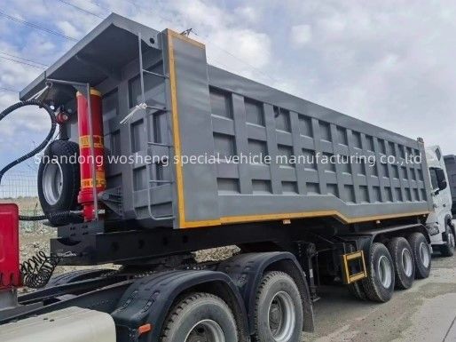 Lkw-Anhänger Wosheng 3 Achsen Hydraulischer Rücken-Dump Tipper Halb-Lkw-Tippen-Anhänger
