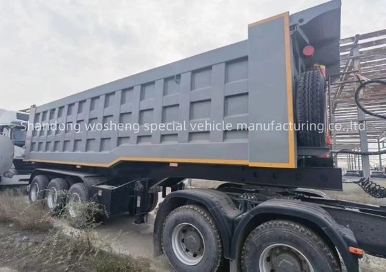 Lkw-Anhänger Wosheng 3 Achsen Hydraulischer Rücken-Dump Tipper Halb-Lkw-Tippen-Anhänger