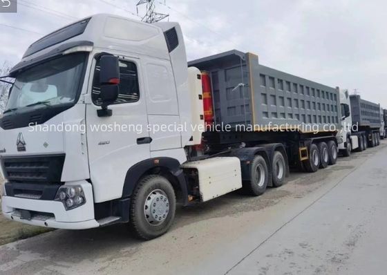 Lkw-Anhänger Wosheng 3 Achsen Hydraulischer Rücken-Dump Tipper Halb-Lkw-Tippen-Anhänger