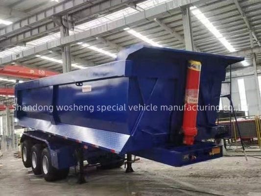 Q345B / T700 Stahl-Hauptstrahl 3 Achsen Blauer Hydraulischer Rücken-Dump-Semi-Anhänger für Wosheng