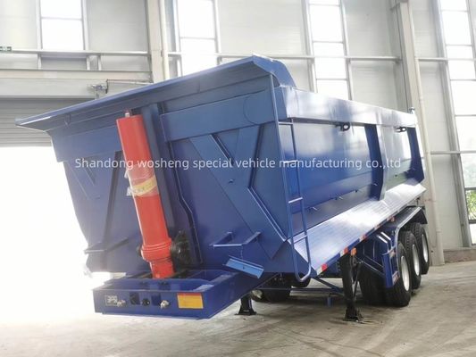 Q345B / T700 Stahl-Hauptstrahl 3 Achsen Blauer Hydraulischer Rücken-Dump-Semi-Anhänger für Wosheng