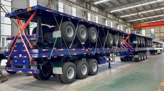 Wosheng Top-Verkauf 3-Achs 50 Tonnen Flachbett-Lkw-Anhänger Stahl Flachbett-Halbanhänger
