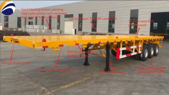 Versandcontainer Flatbed Semi-Trailer mit 12 Sätzen Twist Lock und 0 Tonnen maximale Nutzlast