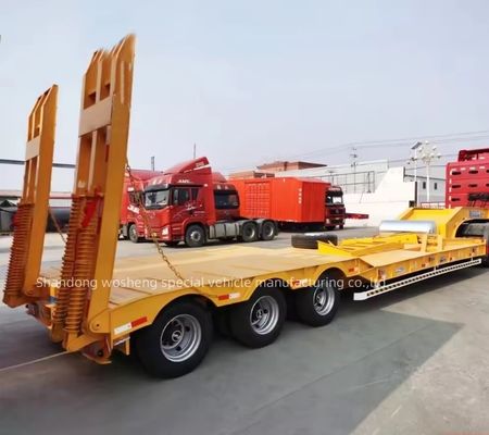 Wosheng 3 Achsen 12 Räder Gelb Niedrigbett Niedrigbett Container Fahrgestell Ladegerät Halbanhänger