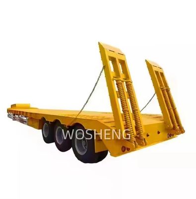 Wosheng 3 Achsen 12 Räder Gelb Niedrigbett Niedrigbett Container Fahrgestell Ladegerät Halbanhänger