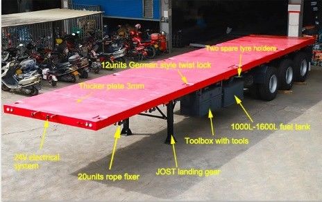 Rot Mechanische Aufhängung 3 Achse 4 Achse 20FT 40FT 45FT Container Flatbed Semi-Trailer