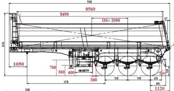 WS U Form 40-45 CBM 3-Achse Endentladung Hydraulischer Kipper Hinterdump Halbanhänger für Lastwagen