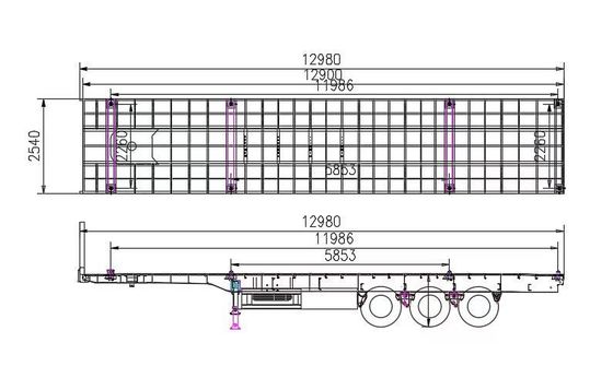 Flatbed Container Semi-Trailer 40FT 45FT 48FT Rand 9,00-22,5 optional 12400*2610*1550mm