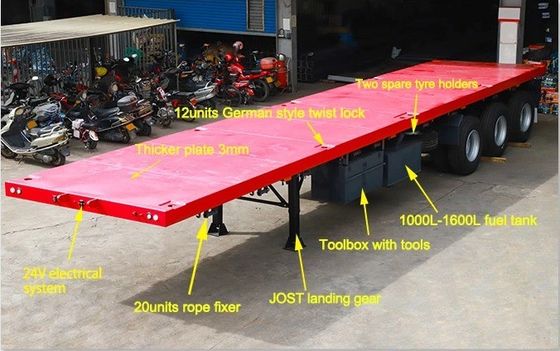 Flatbed Container Semi-Trailer 40FT 45FT 48FT Rand 9,00-22,5 optional 12400*2610*1550mm