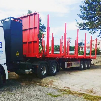 80T Flachbettenholz- oder Baumstammlader Halbanhänger mit Seitensäulen Mechanische Aufhängung