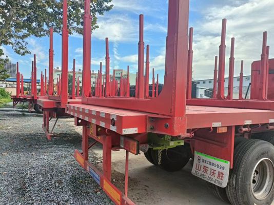 80T Flachbettenholz- oder Baumstammlader Halbanhänger mit Seitensäulen Mechanische Aufhängung