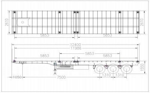 Lastwagenanhänger 20ft 40ft Flatbed Container Halbanhänger mit Dual Line Bremssystem