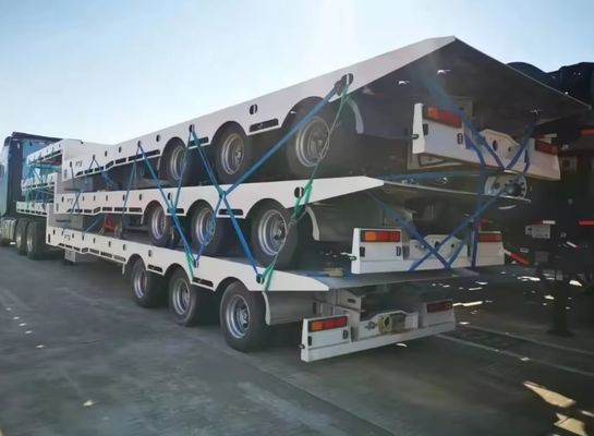 Stahl-Low-Bed-Semi-Trailer für Simbabwe 3-Achse 40-80 Tonnen Hydraulische Leiter-Ladegerät Drop Deck